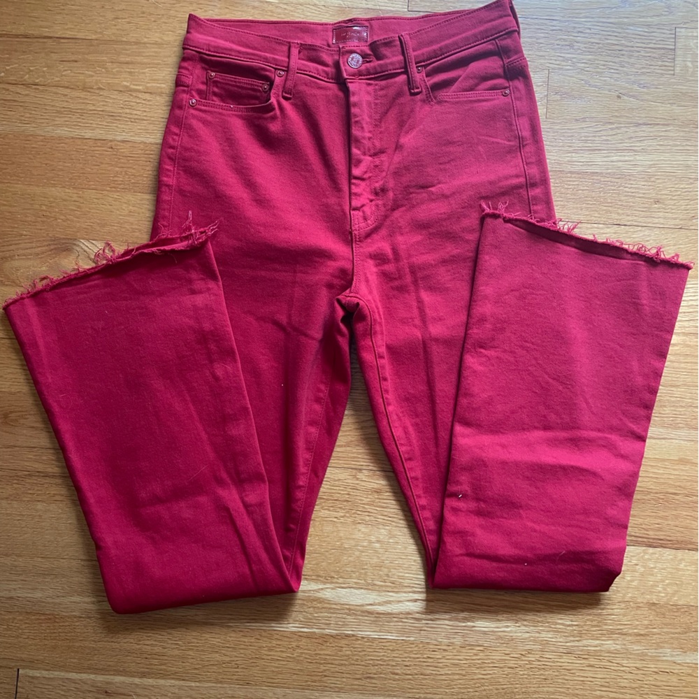 MOTHER Bold Red Denim High Waisted Weekender Skimp Jeans Sz28 - Picture 8 of 12